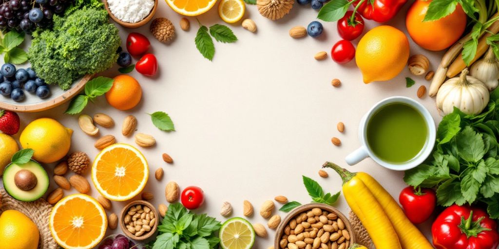 Colorful natural foods for energy without caffeine.