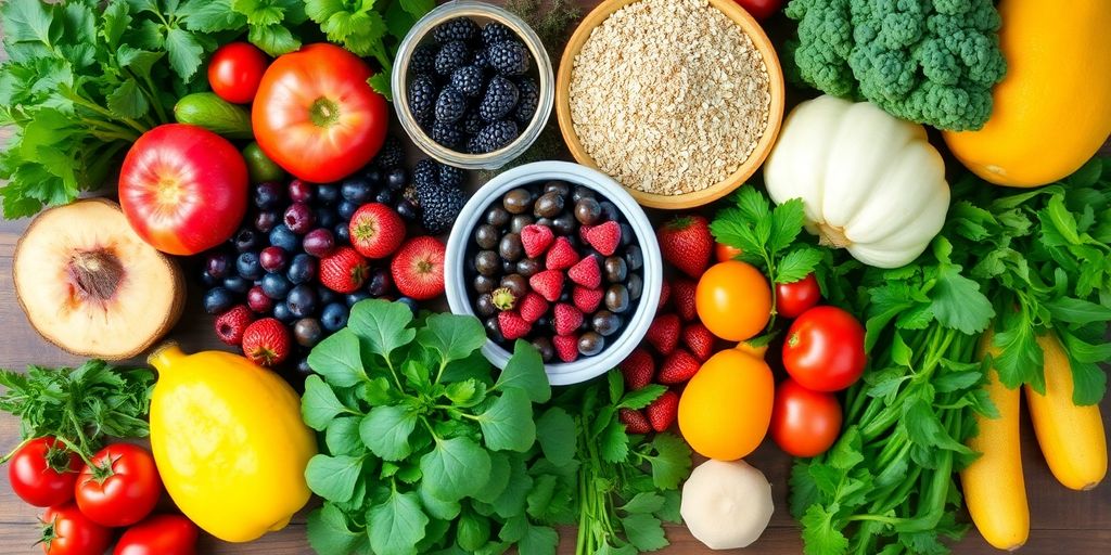 Colorful fruits and vegetables for natural weight loss remedies.