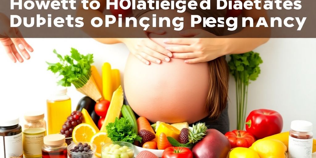 Pregnant woman with healthy food and natural remedies.