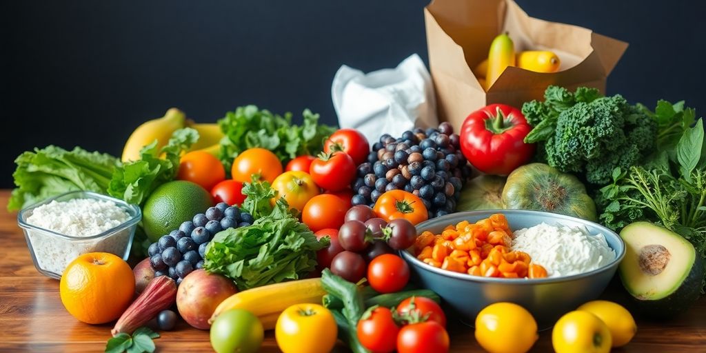 Colorful fruits and vegetables promoting healthy eating habits.