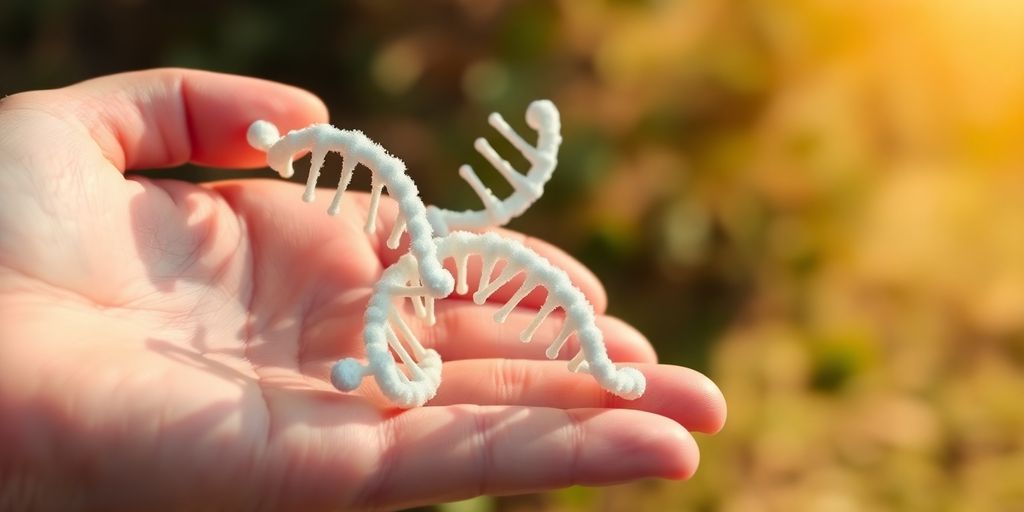 DNA helix with sugar molecule on a natural background.
