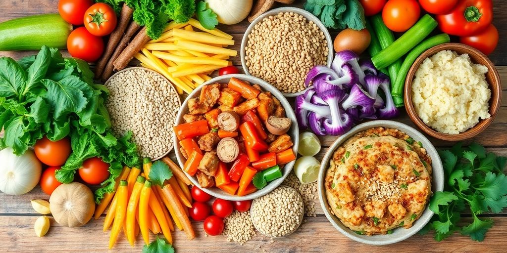 Colorful natural ingredients for diabetes-friendly recipes.