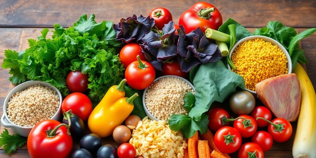 Colorful fresh ingredients for a diabetes-friendly meal.