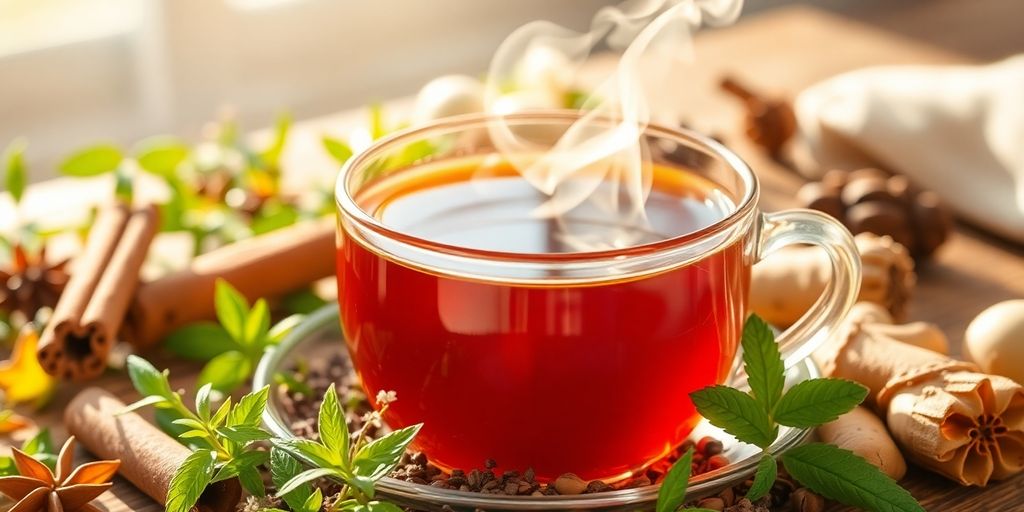 Herbal tea with fresh ingredients for blood sugar control.