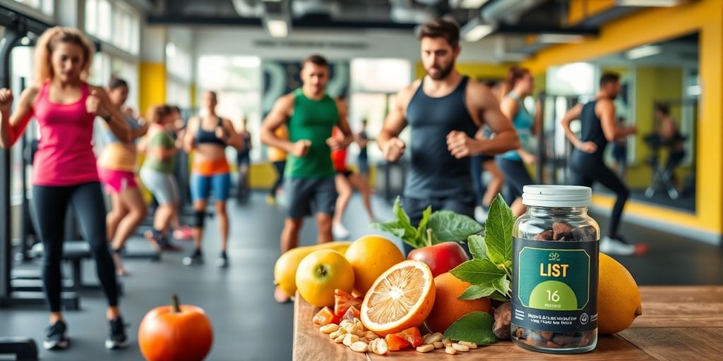 Diverse athletes in a gym with natural energy boosters.