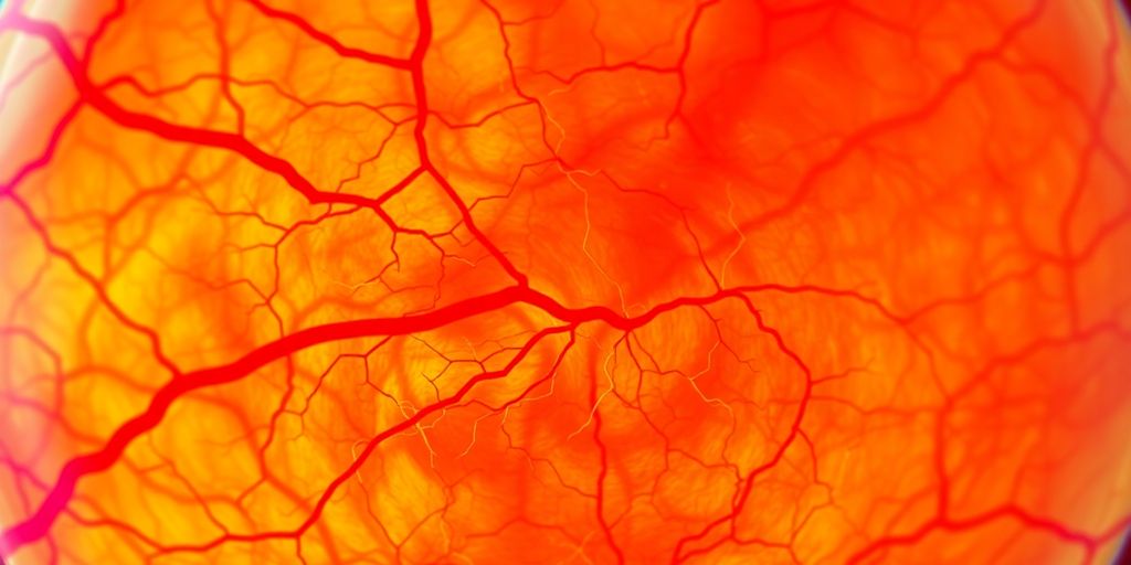 Close up of a retina with healthy blood vessels.