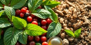 Green leaves, berries, and traditional herbal remedies.