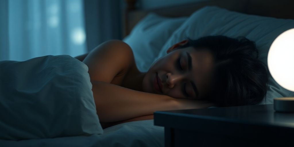 Person sleeping soundly, diabetes monitor nearby.