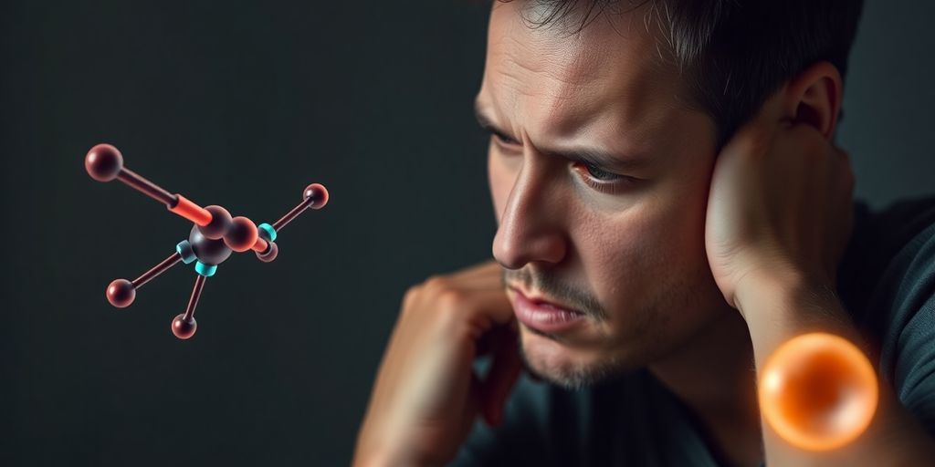 Person feeling tired with an insulin molecule.