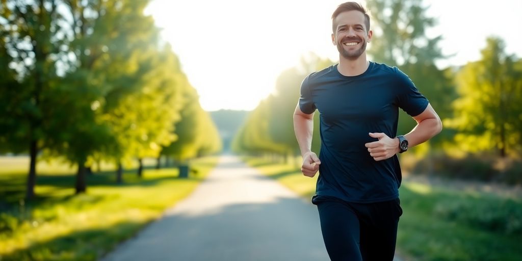 Person running on a path smiling