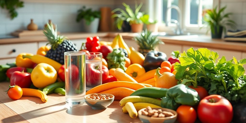 Table with colorful, healthy food