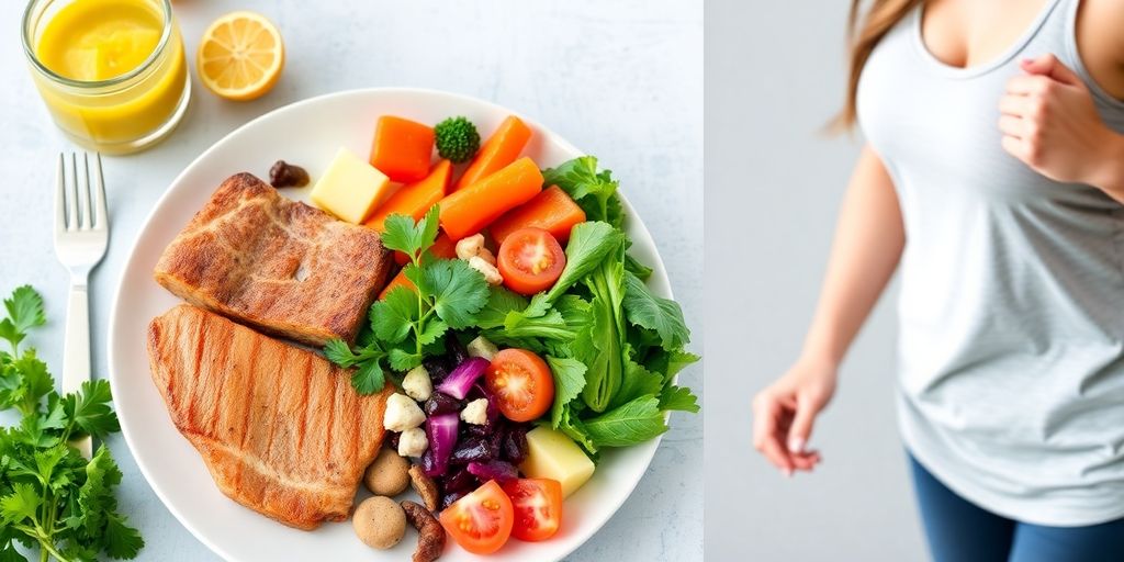 Healthy food and active lifestyle for weight loss.