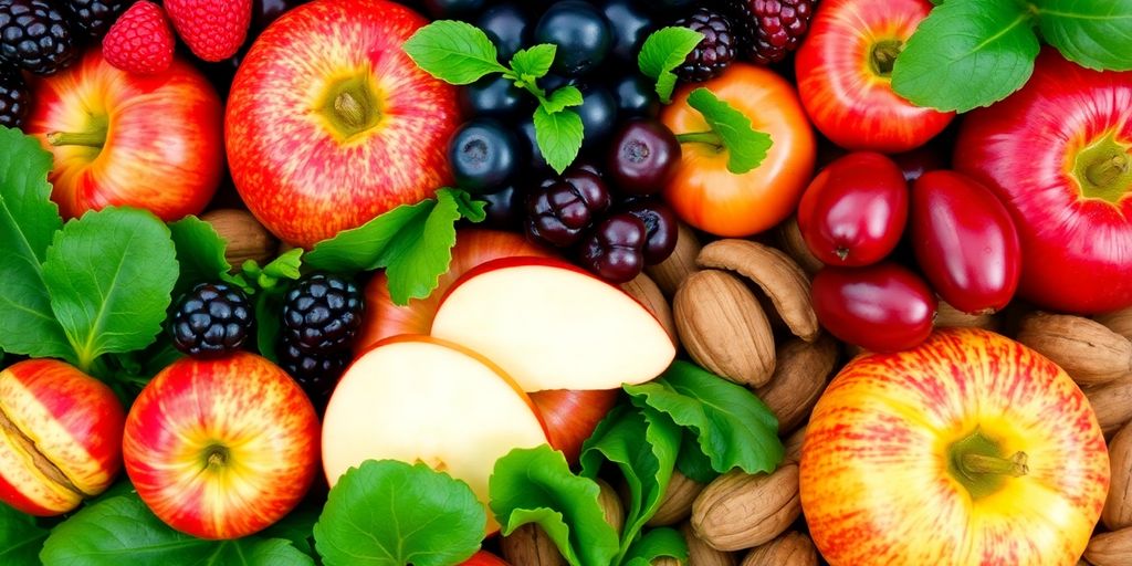 Colorful plate of fruits and vegetables promoting healthy eating.