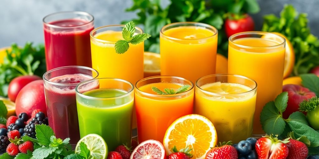 Fresh juices with fruits and vegetables.